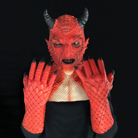 Máscara de Horror del señor Diablo, Cosplay, Boss Belial, máscaras de látex, guantes, traje de fiesta de Halloween, accesorios ► Foto 1/6