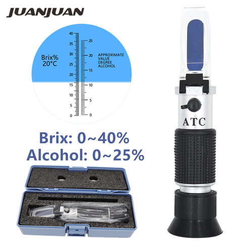 Hangheld refractómetro 0 ~ 40% Brix 0 ~ 25% de Alcohol hierba de la gravedad específica vino azúcar probador de Brix con ATC caja 50% ► Foto 1/6