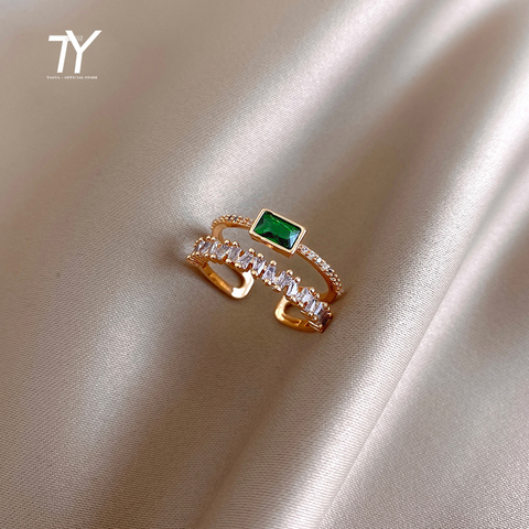 Anillo de lujo de cristal verde con apertura ajustable para mujer, accesorios clásicos retro, joyería para fiesta y boda, anillos sexys para chica 2022 ► Foto 1/6