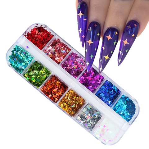 Holográfica láser star Nail Art, lentejuelas estrelladas para uñas, escamas coloridas, herramienta de lentejuelas, decoraciones, suministros de Diseño Artesanal ► Foto 1/6