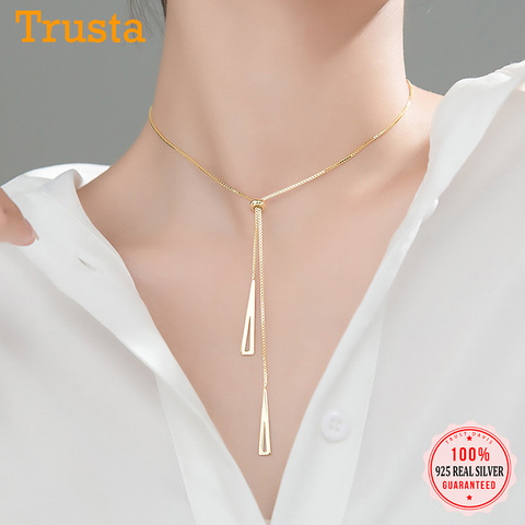 Trustdavis-collar con colgante de borlas para mujer, Plata de Ley 925 auténtica, geométrico, triángulo hueco, clavícula, joyería S925 DA1761 ► Foto 1/6