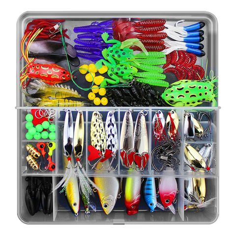 Kit de accesorios de pesca, 141 Uds., Señuelos de Pesca, cebos Crankbait, Swimbaits, anzuelos, juego de señuelos de equipo de pesca con caja de aparejos ► Foto 1/6