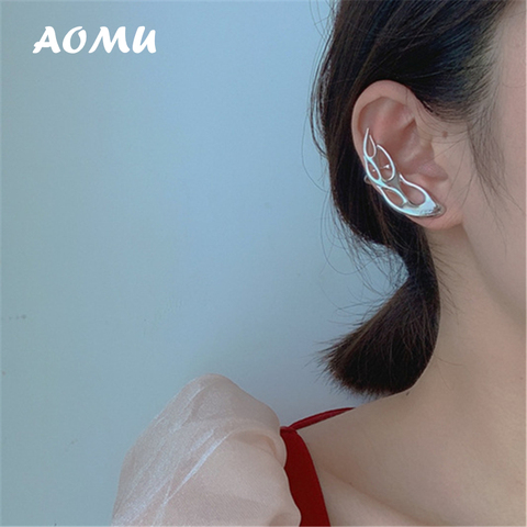 AOMU 2022 nuevo geométrico Irregular recorte de llama de Metal de Color plata pendiente Punk pendientes para los hombres y las mujeres las niñas Clip de oreja joyería ► Foto 1/6