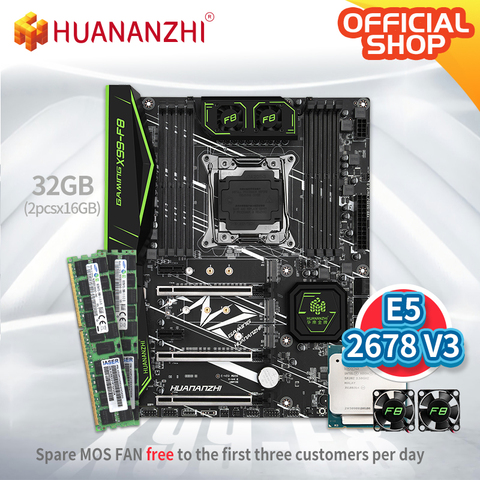 HUANANZHI-placa base X99 F8 X99 con Intel XEON E5 2678 V3 con 2*16G DDR4 RECC NON-ECC, conjunto de kit de memoria, NVME SATA USB 3,0 ► Foto 1/2