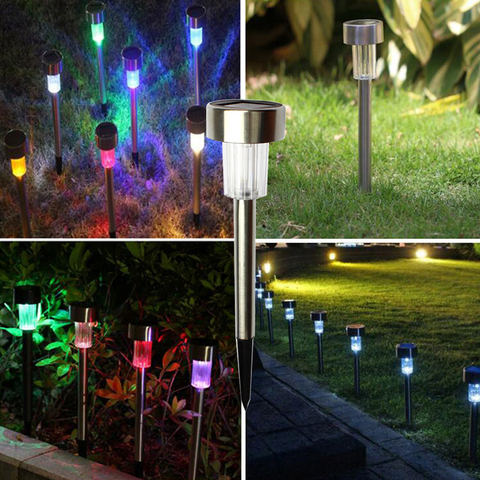 1-10 unids/lote lámpara Solar de jardín LED de acero inoxidable para decoración de jardín impermeable al aire libre IP65 bolardo palo Solar luces luz de Color ► Foto 1/6