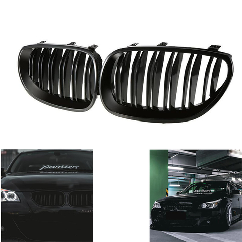 Rejilla delantera de riñón doble para BMW, accesorio de color negro con acabado brillante, estilo deportivo, modelos E60, E61, 2003, 2004, 2005, 2006, 2007, 2008, 2009, M5, 525i, 528i y 528xi ► Foto 1/5