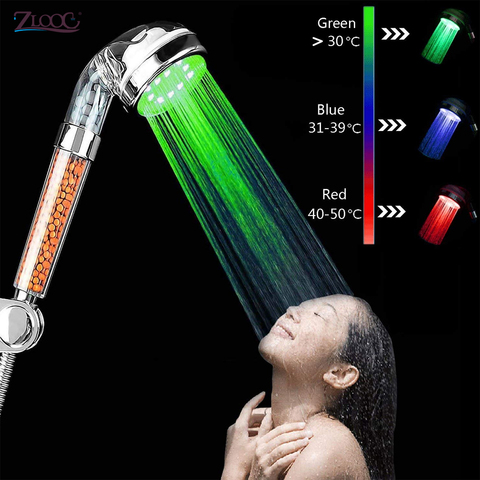 Zloog-Cabezal de ducha de balneario con anión LED cambiante de 3/7 colores, Control de temperatura, ahorro de agua de alta presión para Baño ► Foto 1/6