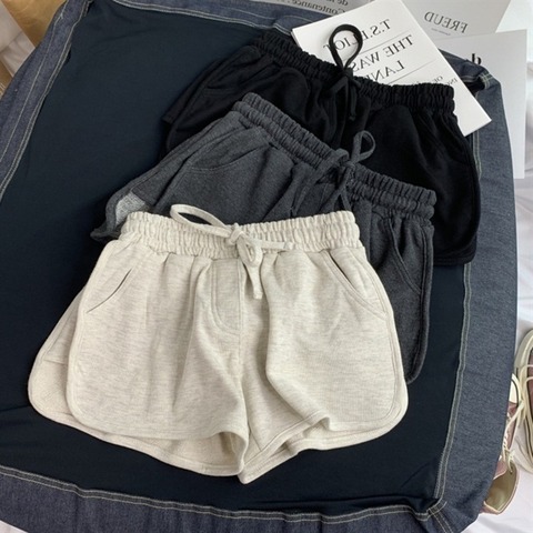 Verano Pantalones cortos de moda de las mujeres casuales Fitness Shorts mujer Grey negro sólido alto cintura pantalones cortos elástico en la cintura 2022 ► Foto 1/6