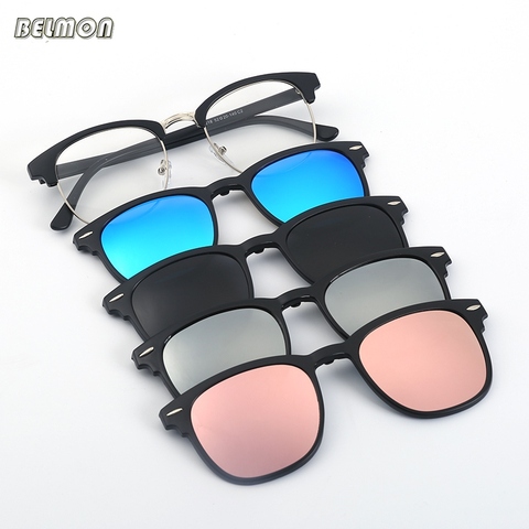 Montura de gafas a la moda para hombres y mujeres con Clip polarizado en gafas de sol gafas magnéticas para hombre miopía óptica RS2218 ► Foto 1/6