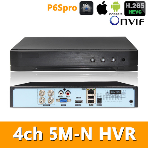 Grabadora de vídeo híbrido de seguridad 5 en 1, H.265, 4 canales, 5M-N, HVR, DVR, P2P, P6Spro, compatible con AHD/TVI/CVI/CVBS/cámaras IP, ONVIF ► Foto 1/6