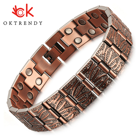 Oktrendy-pulsera magnética de cobre rojo para hombre y mujer, brazalete de energía saludable con imán de doble fila, joyería de lujo para hombre ► Foto 1/6