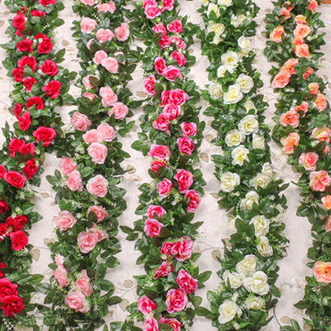 Zerolife Rosa Artificial de 2,2 M Flor de seda Artificial Garland para decoraciones de fondo para boda para el hogar Decoración de pared calcomanías de plantas ► Foto 1/6