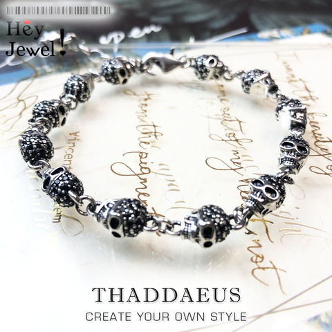 Pulsera de cadena de eslabones con forma de calavera para hombre y mujer, brazalete Punk de Plata de Ley 925, cuentas de ajuste Karma, joyería para el cuerpo, regalos de fiesta ► Foto 1/6