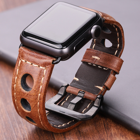 Correas de reloj de cuero genuino para Apple Watch, correa de 42 mm y 38mm para hombre y mujer, Correa accesorios de reloj para Iwach 44mm 40mm Series 5 4 3 2 ► Foto 1/6