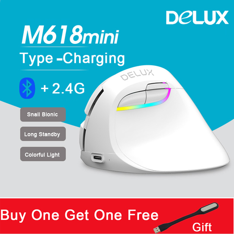 Delux-ratón inalámbrico M618 Mini para ordenador, periférico Vertical, ergonómico, 2,4G + con Bluetooth 4,0, recargable, USB, óptico, para ratones silenciosos ► Foto 1/1