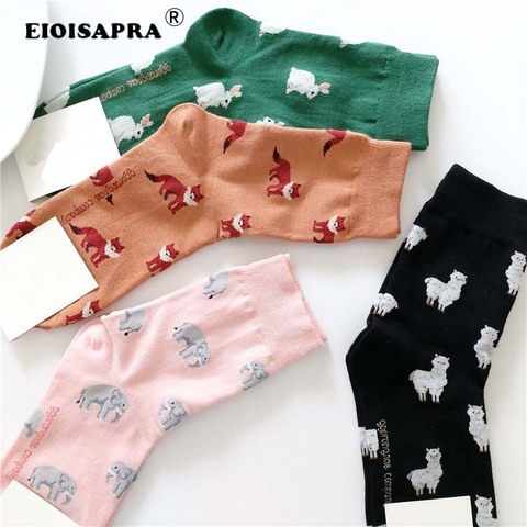 [EIOISAPRA] primavera otoño nuevo producto informal estilo coreano para mujeres, viñetas de animales, zorro, elefante, oveja, calcetines cortos de algodón ► Foto 1/6