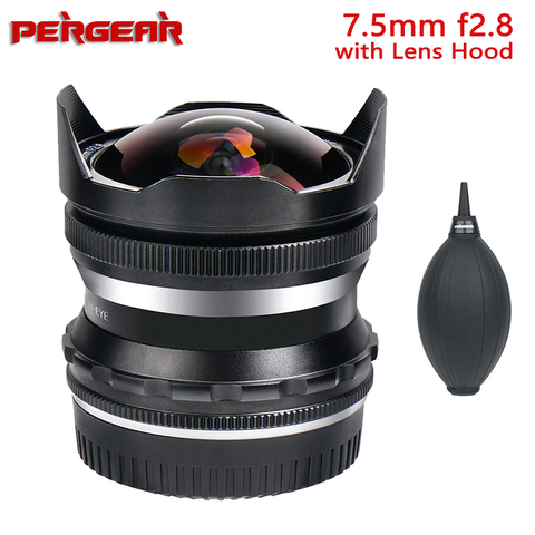 PERGEAR-lente fija de enfoque Manual para cámara, lente fija de ojo de pez de 7,5mm F2.8 para Olympus EP/EM/EPL para Panasonic G/GH/GX, sin espejo ► Foto 1/6