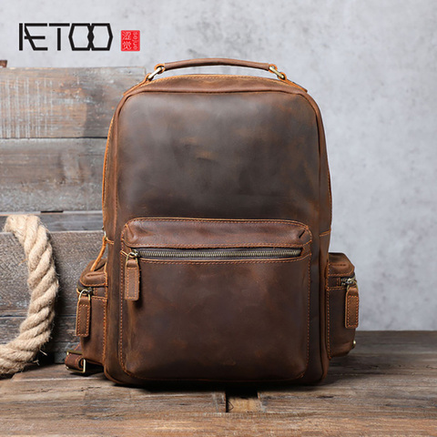 AETOO-Mochila De cuero Crazy Horse Retro para hombre, bolso de ordenador de gran capacidad hecho a mano ► Foto 1/6