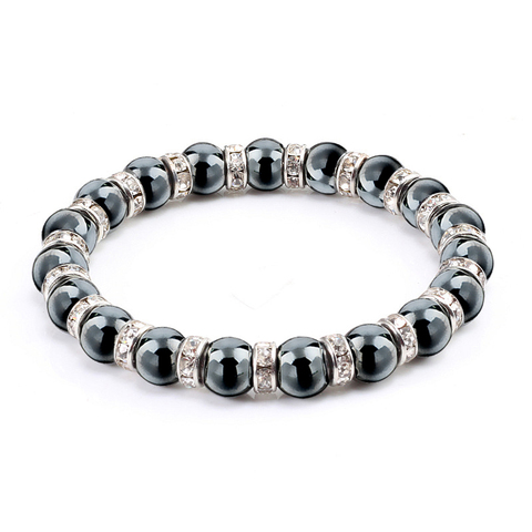 Pulsera de cuentas de hematita Natural para hombre y mujer, brazalete elástico de piedra de cristal, para protección de la salud ► Foto 1/6