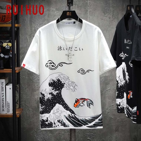 RUIHUO Japón estilo hombres camiseta de moda Streetwear 2022 blanco camiseta de Hip Hop para hombres camiseta japonés ropa hombre M-5XL ► Foto 1/6