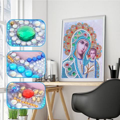 Bordado de diamantes religioso para madre e hijo, pintura de diamantes de Forma especial artesanal, 5D de imitación bordado de diamantes, regalo de decoración ► Foto 1/6