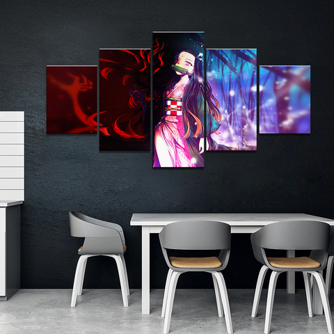 Cuadros de pintura en lienzo para decoración del hogar, Impresión de 5 paneles, Chica de Anime, Kamado, Nezuko, Demon Slayer, No Yaiba Kimetsu, póster Modular ► Foto 1/6