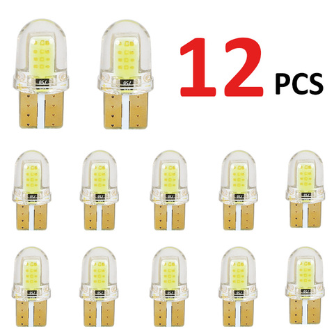 12 Uds LED T10 W5W 194 168 W5W COB 8SMD licencia bombillas de luz de estacionamiento bombilla faro Wedge de distancia de seguridad para automóvil de sílice para coche Super brillante bombillas ► Foto 1/6