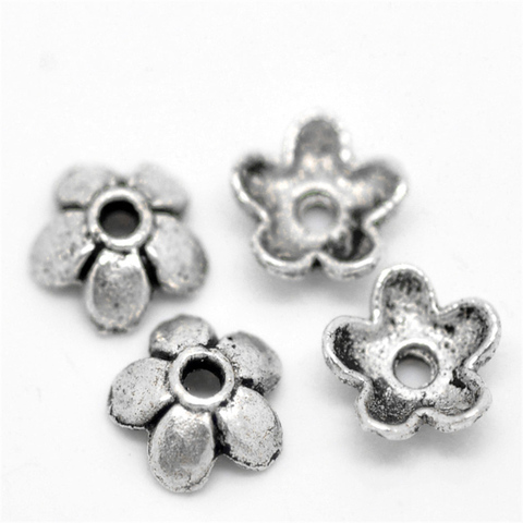 DoreenBeads-Cuentas de aleación de Zinc hechas a mano, Color plata antigua, flor, accesorios de joyería, 6mm x 6mm, 300 Uds. ► Foto 1/3