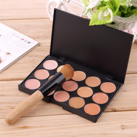 Fashion15-Colors cara maquillaje corrector paleta + mango de madera plano angulado cepillo hacer conjunto KitHot Venta caliente venta en todo el mundo ► Foto 1/6