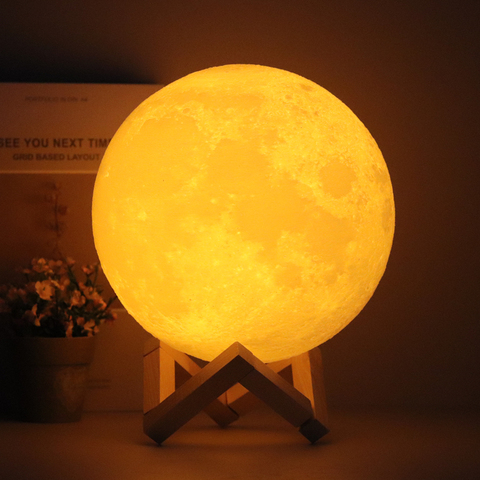 3D Luna lámpara de luz de la noche/Control remoto LED táctil Lunar de la luna globo pelota con soporte de madera de Base para dormitorio de los niños ► Foto 1/6