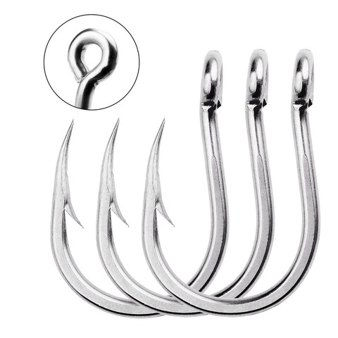 50 Uds gancho pesca agua salada Jigging gancho #1/0-13/0 # acero inoxidable púas de acero anzuelo con agujero para accesorios de pesca ► Foto 1/6