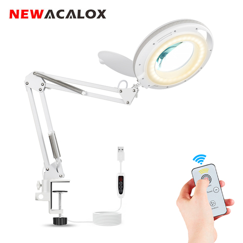 NEWACALOX-lámpara de mesa con lupa USB 5X, Control remoto inalámbrico, lupa LED para leer, Hobby, soldadura artesanal ► Foto 1/6