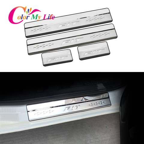 Placas de umbral de puerta de coche, pegatinas de Pedal de placa de desgaste, umbral de puerta de acero inoxidable, compatible con Honda Fit 2014, 2015, 2016, 2017, 2022, 2022, cinta de alféizar ► Foto 1/5