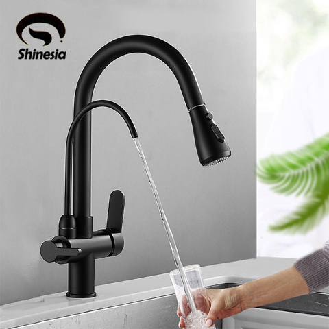 Shinesia-grifo de cocina purificado, rotación de 360 grados, agua fría y caliente, montado en cubierta, agua pura, filtro cromado, fregadero, grifo mezclador ► Foto 1/6