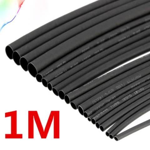 1 metros/lote 2:1 negro 1, 2, 3, 5, 6mm, 8mm, 10mm, encogimiento de calor de diámetro Heatshrink tubo de envoltura de alambre vender DIY conector reparación ► Foto 1/1