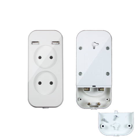 Tira de alimentación con 2 enchufes de la UE, 1200W, 250V,5V, 2A, enchufe múltiple de pared portátil, 2 puertos USB para teléfonos móviles, tabletas y F-01-5 ► Foto 1/6