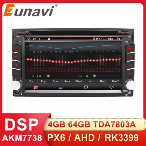 Eunavi 2 Din Android 9 reproductor Multimedia Dvd Radio GPS de navegación de 2din Pantalla táctil IPS 4G 64GB DSP Audio por WIFI BT5 USB ► Foto 1/6