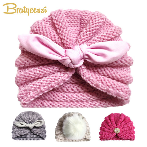 De punto de invierno sombrero del bebé para las niñas de Color caramelo Bonnet Enfant bebé gorro estilo turbante sombreros gorra para recién nacido para Niños Accesorios ► Foto 1/6