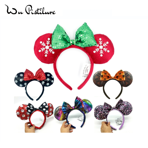 1 Uds Minnie mickey diadema de lentejuelas arco púrpura Aulani de oro con flores y puntos Ariel orejas traje de Hallowmas diadema Cosplay felpa regalo ► Foto 1/6