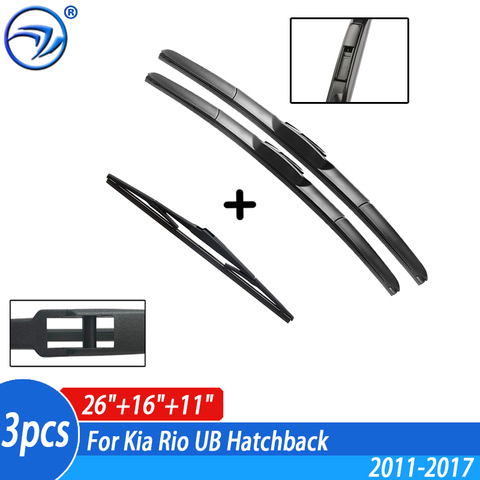 Juego de limpiaparabrisas traseros y delanteros para Kia Rio UB Hatchback, parabrisas de 26 