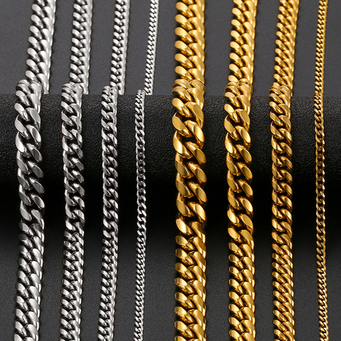 Clásico cubano cadena collar de acero inoxidable para hombre mujeres cadenas alrededor del cuello Color plata oro collar regalo ► Foto 1/6