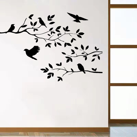 Etiqueta extraíble para pared de árbol y pájaro, pegatina decorativa de vinilo, Mural, manualidades decoración hogareña, ramas de árbol, etiqueta de la pared del pájaro, papel tapiz ► Foto 1/6