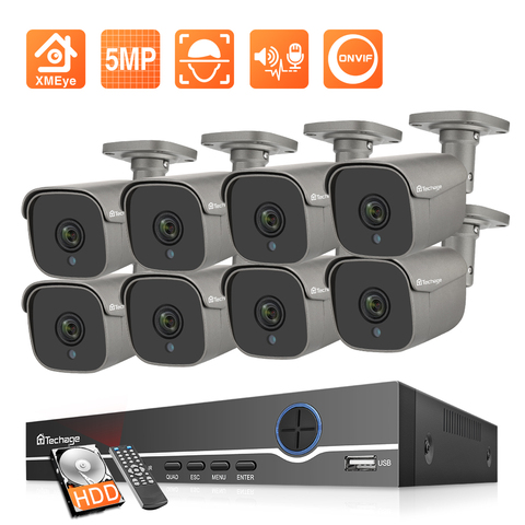 Techage-cámara IP de 5MP HD sistema CCTV H.265, Kit de NVR POE de 8 canales, cámara de vigilancia impermeable para exteriores, grabadora de Audio y vídeo P2P ► Foto 1/6