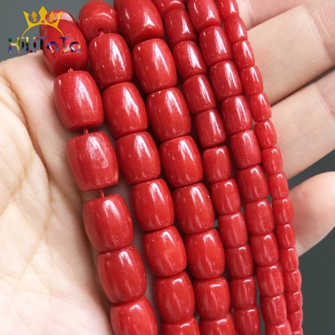 Cuentas de piedra Natural en forma de tambor, cuentas espaciadoras sueltas de Coral rojo para fabricación de joyas, pulsera artesanal, accesorios de pendientes, hebras de 15 pulgadas ► Foto 1/6