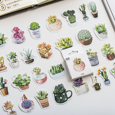 Conjunto de 50 Uds. De plantas suculentas de pegatinas, pegatinas de 40mm con sello de Cactus para decorar álbumes y diarios, regalo para niños, A6386 ► Foto 1/6