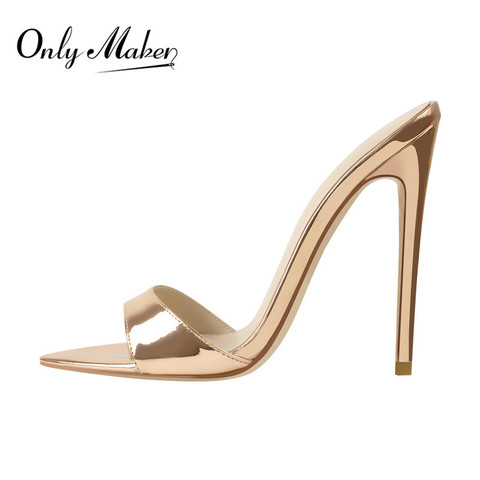 Onlymaker mujeres Peep Toe mulas oro Slip On delgada sandalias altas de gran tamaño clásico sandalias de moda para mujer ► Foto 1/6