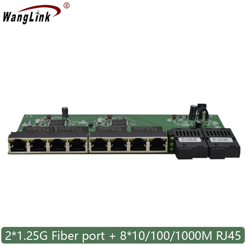 10/100/1000M Gigabit Ethernet de fibra óptica convertidor de medios impresos 8 RJ45 UTP y 2 puerto de fibra óptica SC placa PCB ► Foto 1/6