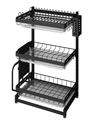 Estante de secado multifunción de acero inoxidable, Soporte para vasos de cocina, estante para almacenaje de cocina, ganchos de pared para olla y sartén, secador para platos ► Foto 1/6