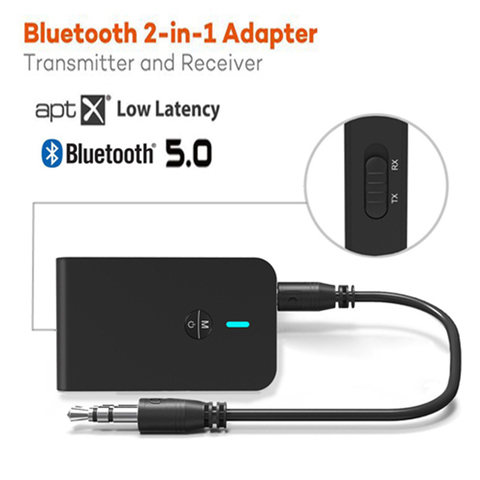 Adaptador de Audio estéreo AUX jack de 3,5mm receptor transmisor inalámbrico Bluetooth 5,0 para baja latencia enlace Dual para TV estéreo doméstico ► Foto 1/1