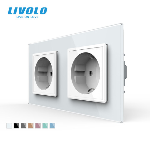 Livolo toma de corriente de pared estándar europea, de 4 colores Panel de cristal, fabricante de toma de corriente de pared de 16A, C7C2EU-11/12/13/15 ► Foto 1/5